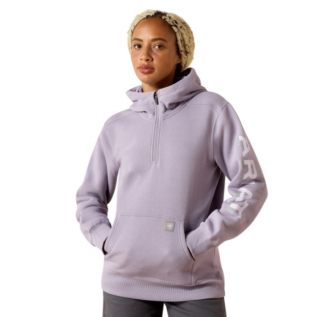 Ariat Womens Rebar Lightweight Logo 1/2 Zip Hoodie (Purple Ash/Thistle)