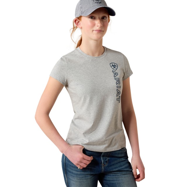 Ariat Youth Vertical Logo Short Sleeve T Shirt (Heather Grey/Navy)