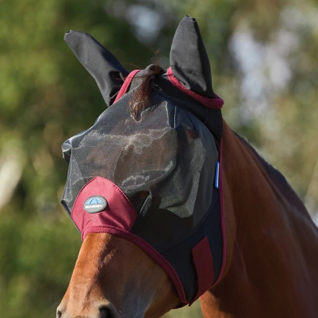 Weatherbeeta ComFiTec Fine Mesh Fly Mask With Ears (Black/Burgundy)