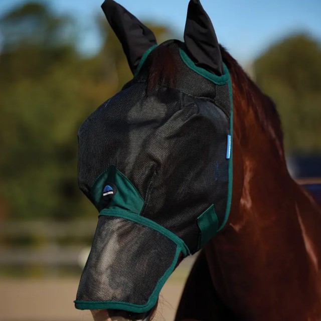 Weatherbeeta ComFiTec Durable Mesh Fly Mask With Ears & Nose (Black/Forest Green)