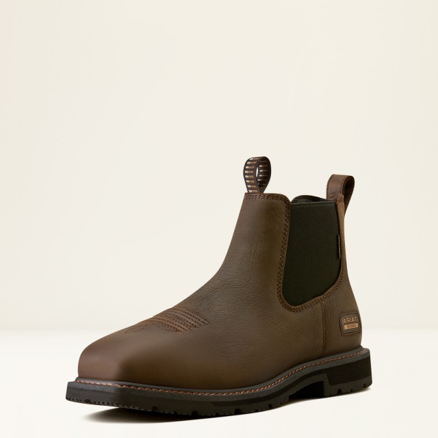 Ariat Men's Groundrancher Chelsea Wide Square Toe Steel Toe Work Boot (Dark Brown)