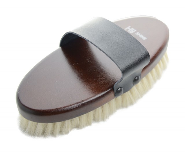 HySHINE Deluxe Goat Hair Wooden Body Brush (Dark Brown)