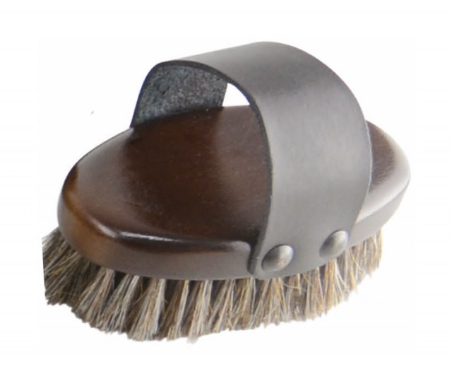 HySHINE Deluxe Horse Hair Wooden Body Brush (Dark Brown)