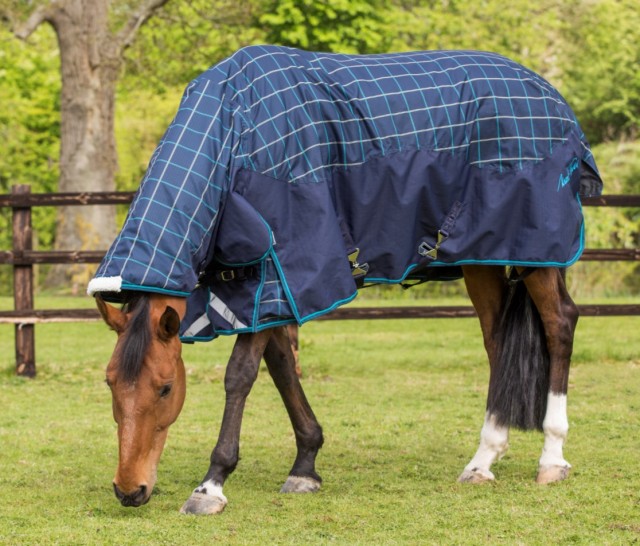 Mark Todd Heavyweight Combo Turnout Rug Plaid (Navy, Jade & Beige)