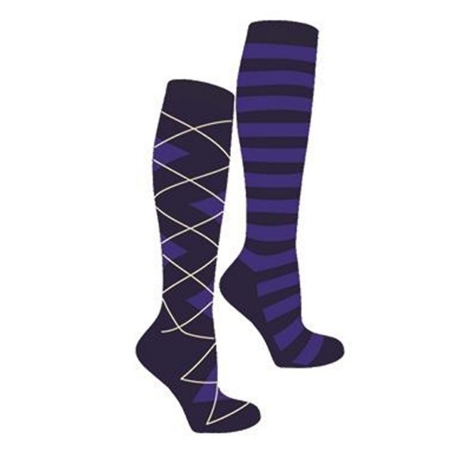 Mark Todd Women's Argyle & Stripe Twin Pack Long Socks (Navy/Royal)