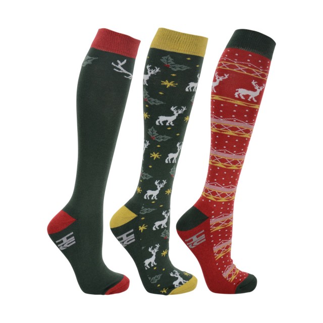 HyFASHION Christmas Santa, Snowman and Reindeer Socks (Pack of 3) (Red/White/Green/Hazel)