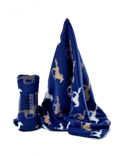 Horse Fleece Cozy Throw (Navy & White)