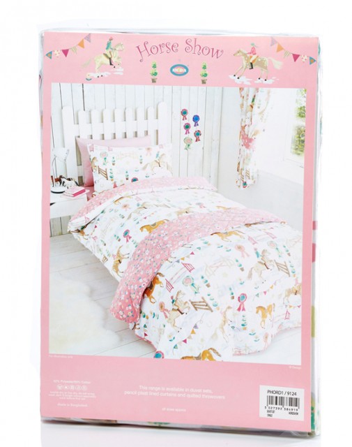 Horse Printed Duvet Set Single (White & Pink)