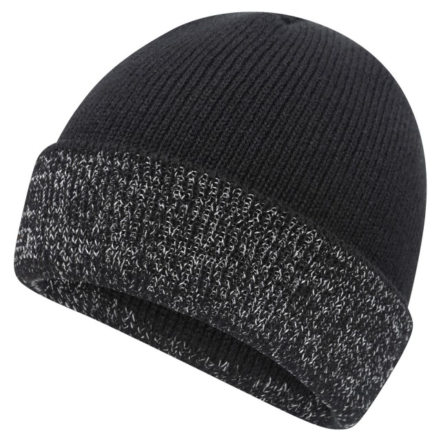 Mersey Mens Fold Over Beanie with Reflective Yarn (Black)