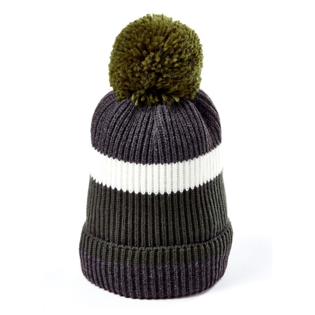 Clayton Men's Bobble Hat (Olive Block Stripe)