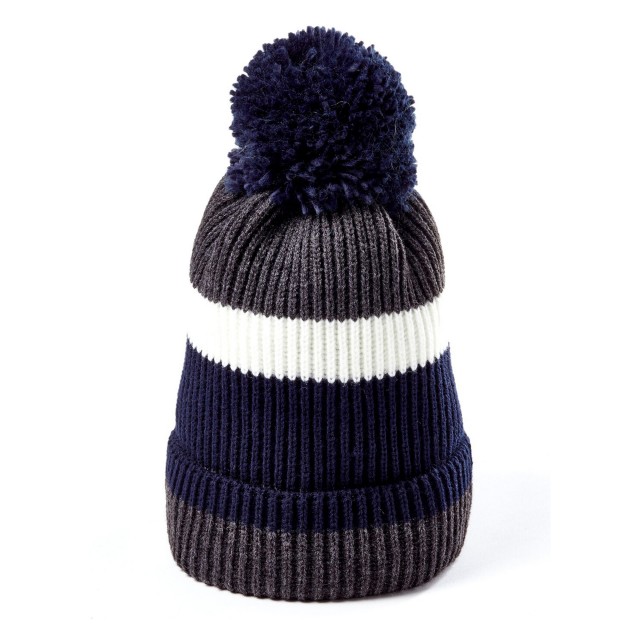 Clayton Men's Bobble Hat (Blue Block Stripe)