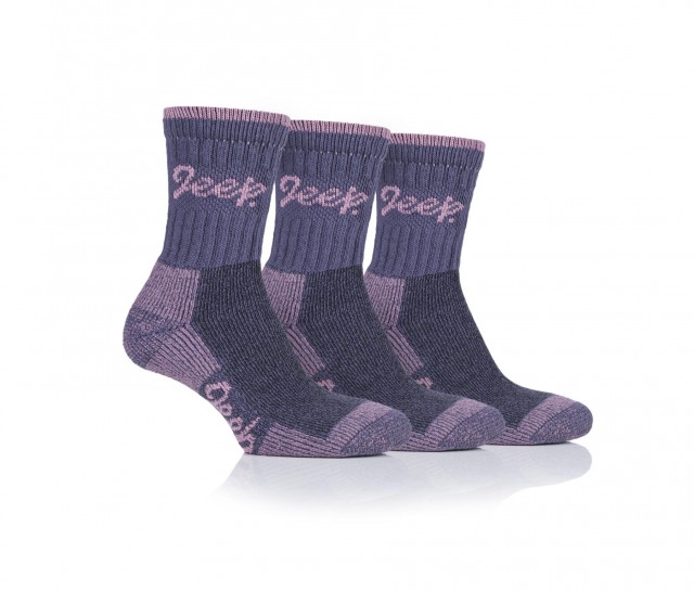 Jeep Ladies Luxury Cushion Boot Socks (Purple/Rose) 3 Pack