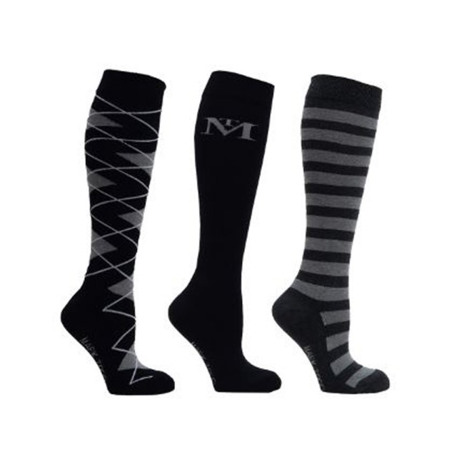 Mark Todd Women's Argyle & Stripe Long Socks 3pk (Grey/Silver)